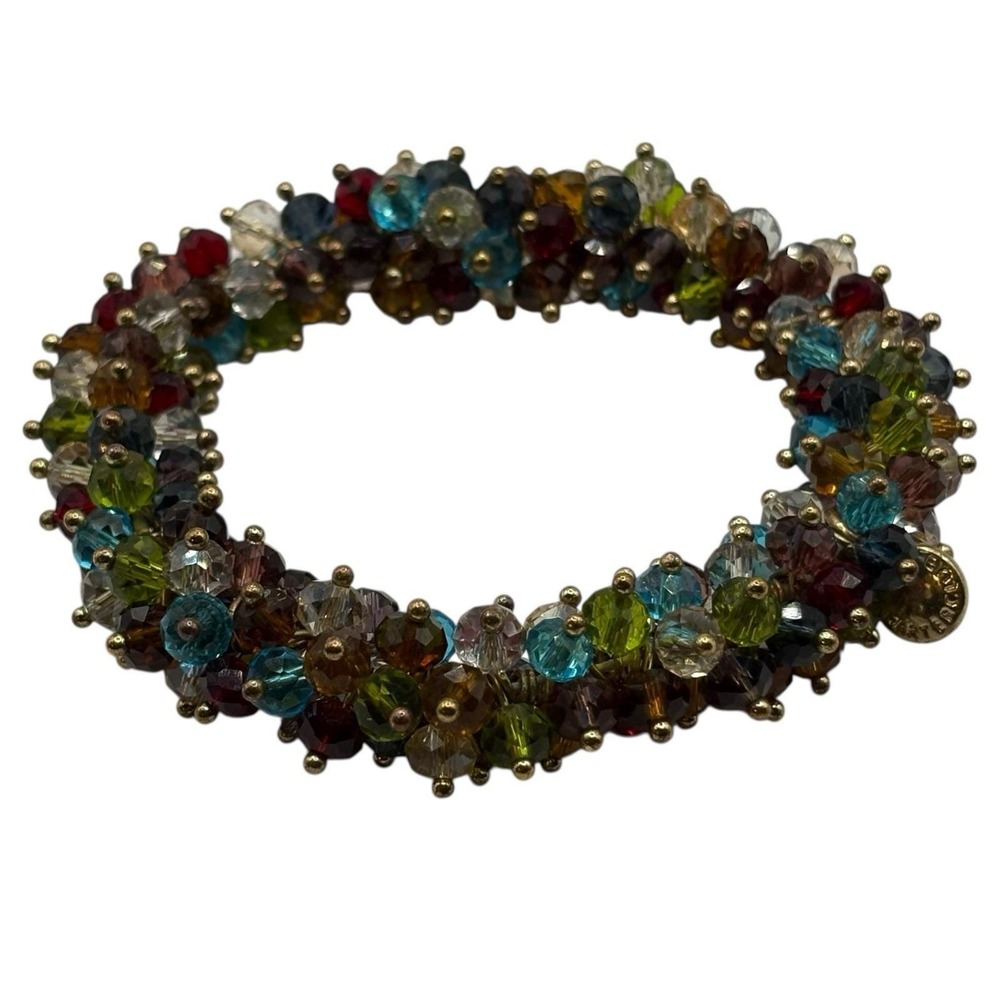 Charter Club Stretch Bracelet Faceted Glass Cha Cha Beads Gold Tone‎ Colorful - Picture 2 of 16